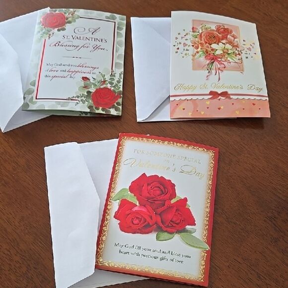 Red White Set Floral Designs St Valentines Day faith religious cards bundle 3 - Picture 1 of 16